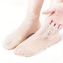 5 Pairs Floral Lace Mesh Socks Comfy & Breathable Women's Stockings & Hosiery
