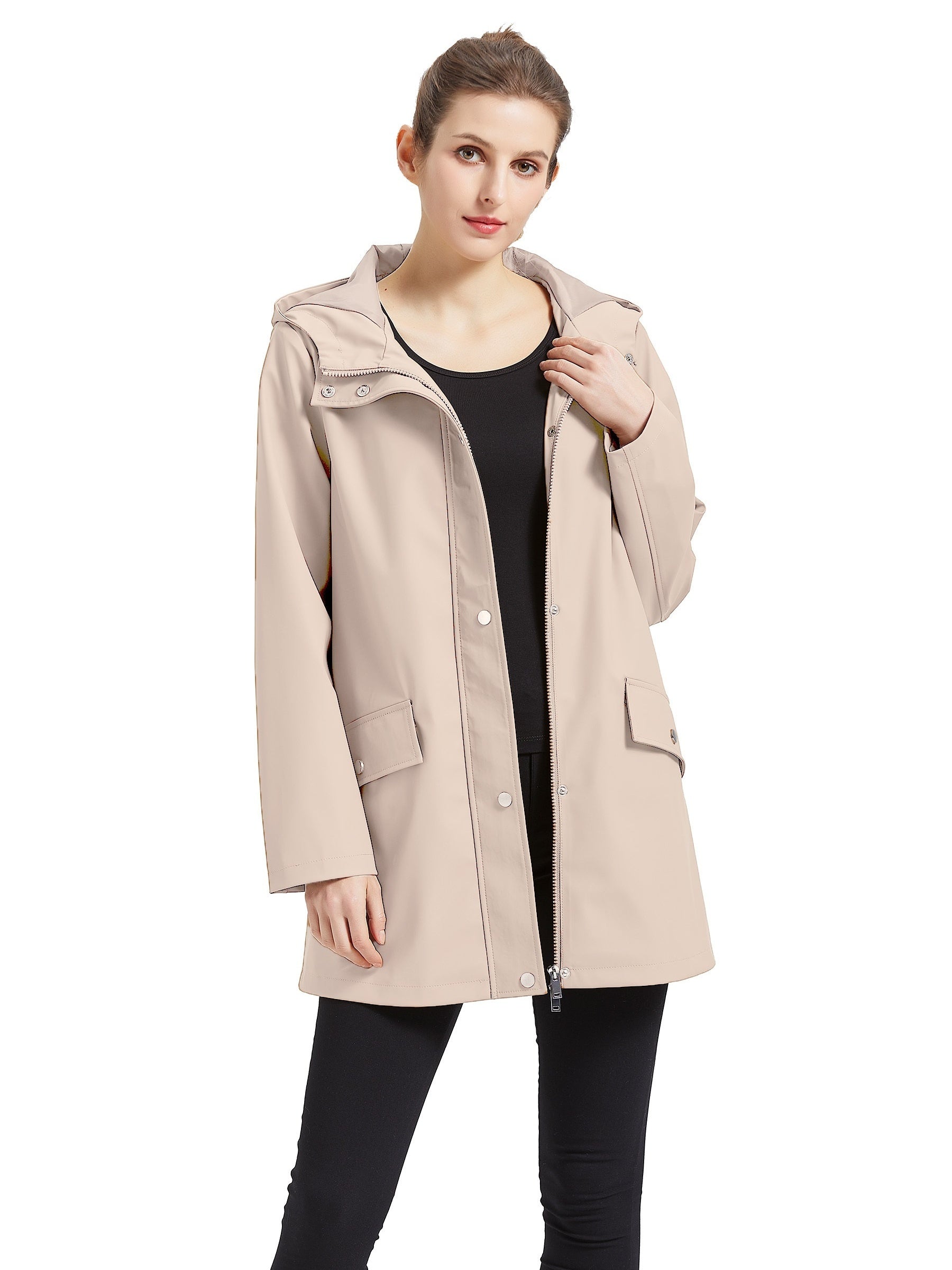 Casual Hooded Coat with Flap Pockets for Women