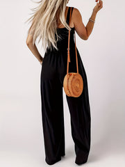 Solid Wide Leg Jumpsuit with Suspender | Women's Clothing