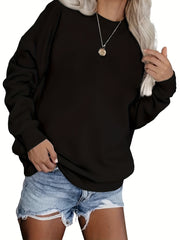 Solid Crew Neck Long Sleeve Sweatshirt