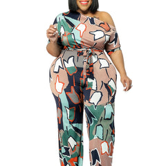 Graphic Print One Off Shoulder Jumpsuit
