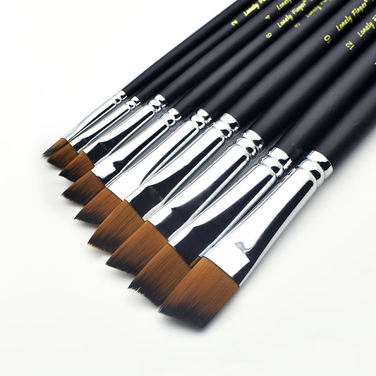 9pcs Angular Artist Paint Brushes Set - Long Wood Handles
