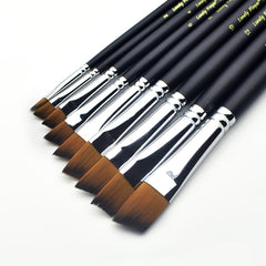 9pcs Angular Artist Paint Brushes Set - Long Wood Handles