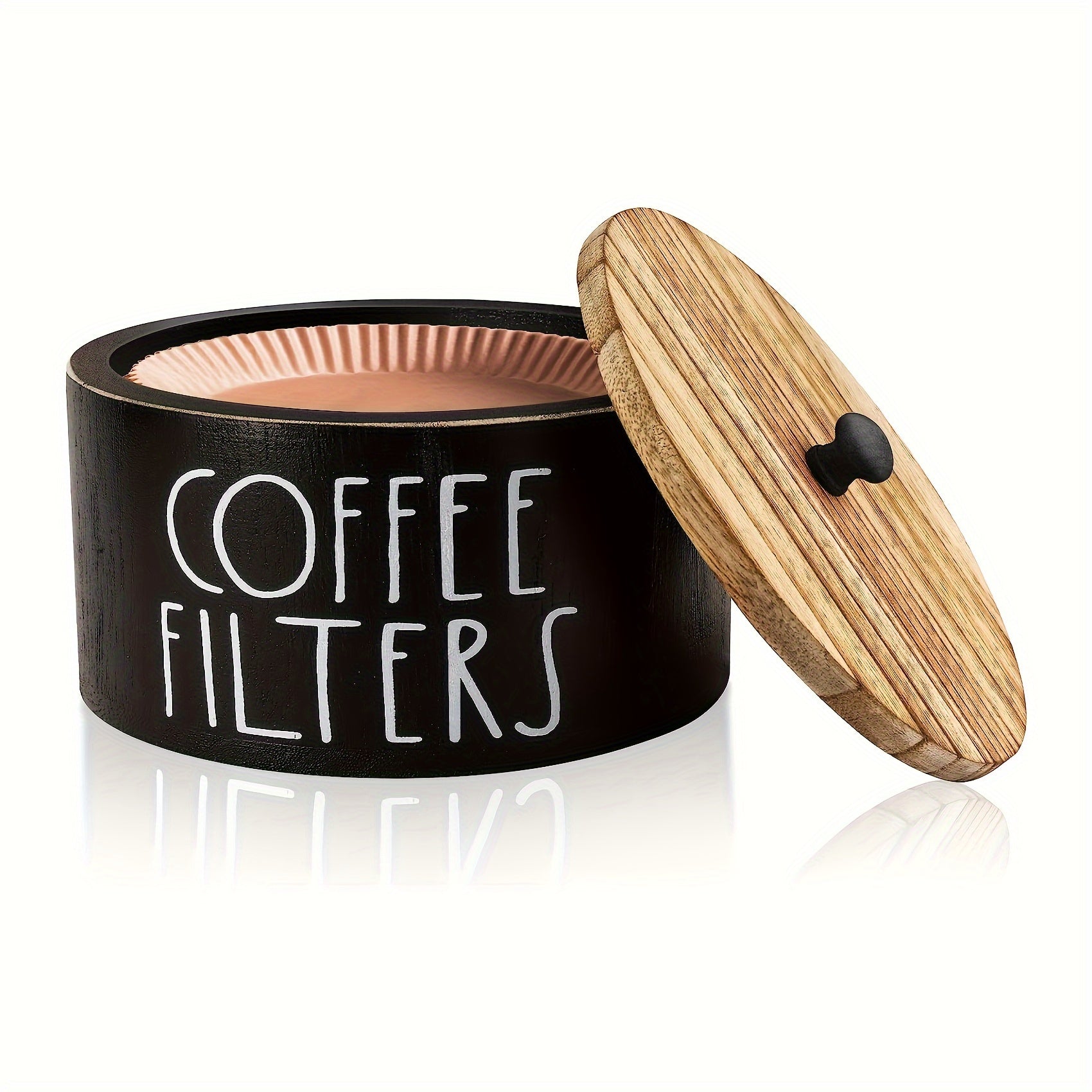Coffee Filter Holder Wooden Storage Container Dispenser Lid