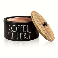 Coffee Filter Holder Wooden Storage Container Dispenser Lid