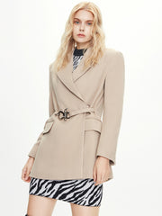 Vintage Belted Fitted Skinny Blazer Jacket Long Sleeve Slim