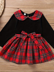 Sweet & Classic Plaid Long Sleeve Collar Dress Toddler Girl Christmas Outfit
