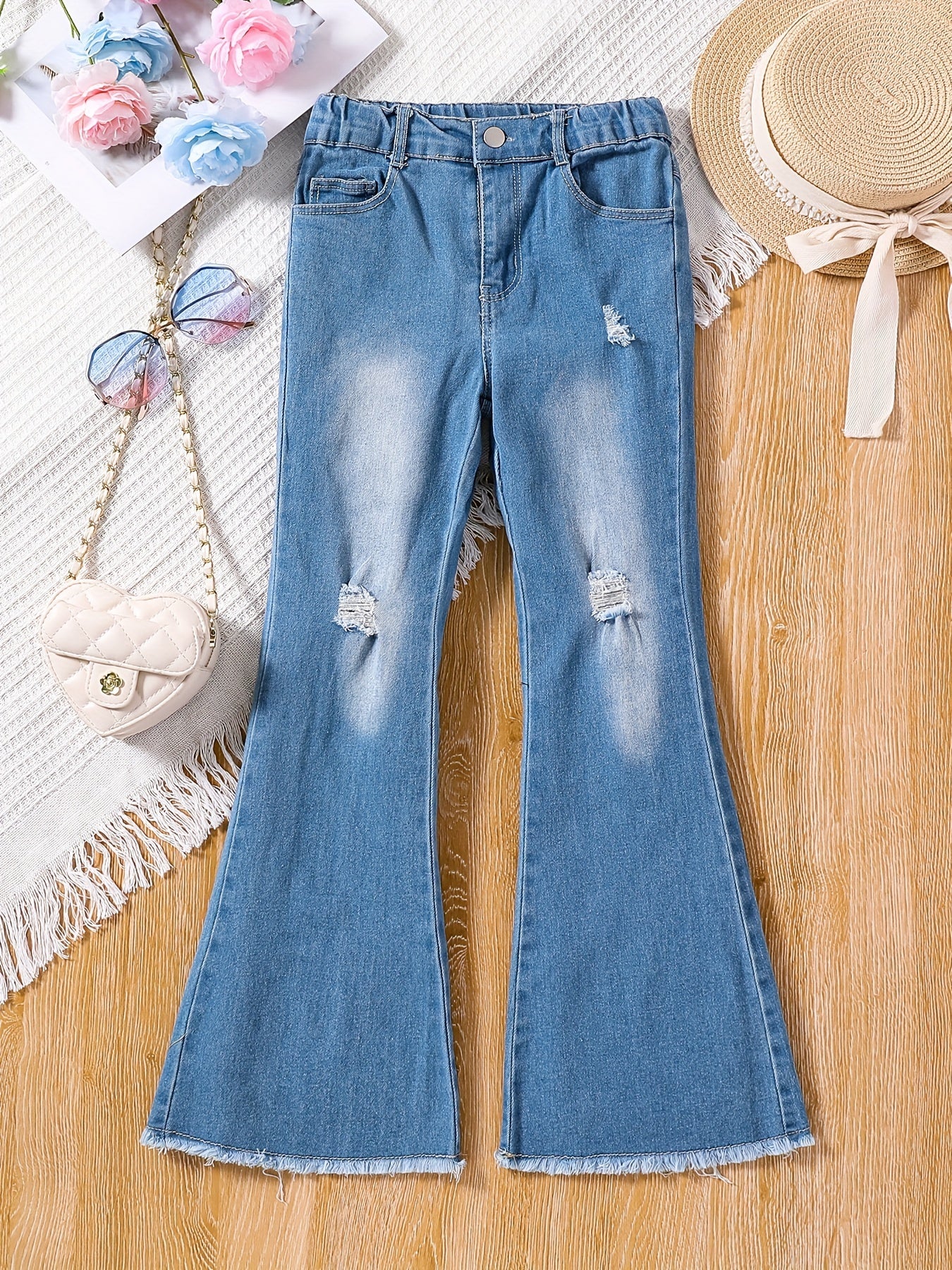 Girls Bell Bottom Ripped Jeans Spring Autumn
