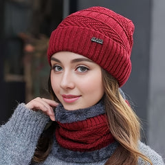 Winter Knitted Beanie Hat & Scarf Set with Ear Protection