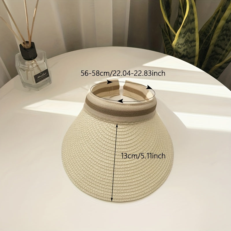 Straw Visor Hat Wide Brim Casual UV Protection Sun Hat Summer Travel Beach Hats
