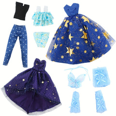 5pc 11.5in Girl Doll Clothes Set: Princess Dresses, Skirts, Outfits, Swimsuits