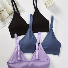 3pcs Wireless Plunge Bras Comfy & Breathable Women's Lingerie