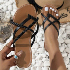Women's Cross Strap Flip Flops Open Toe Casual Flat Slides