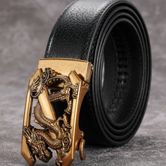 Vintage Men's Belt Golden Dragon Pattern Automatic Buckle