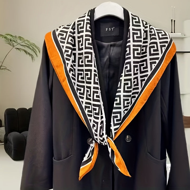 Vintage Block Shawl Square Scarf with Herringbone Stripe Pattern