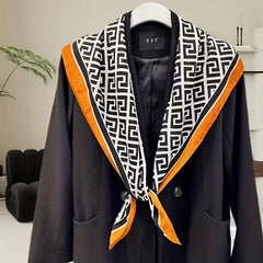 Vintage Block Shawl Square Scarf with Herringbone Stripe Pattern