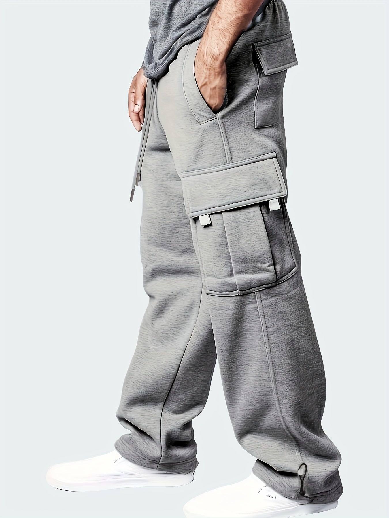 Men's Straight Leg Fleece Cargo Pants for Winter