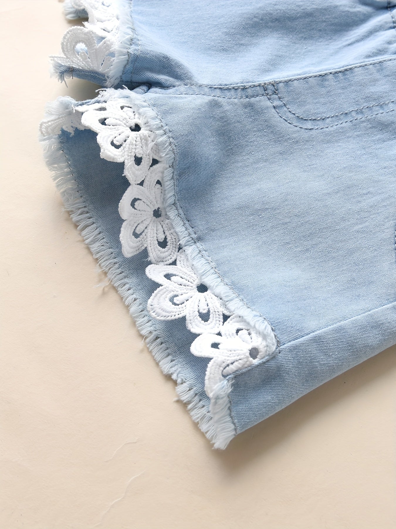 Girls' Denim Lace Shorts - Summer Casual Short Jeans