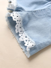 Girls' Denim Lace Shorts - Summer Casual Short Jeans