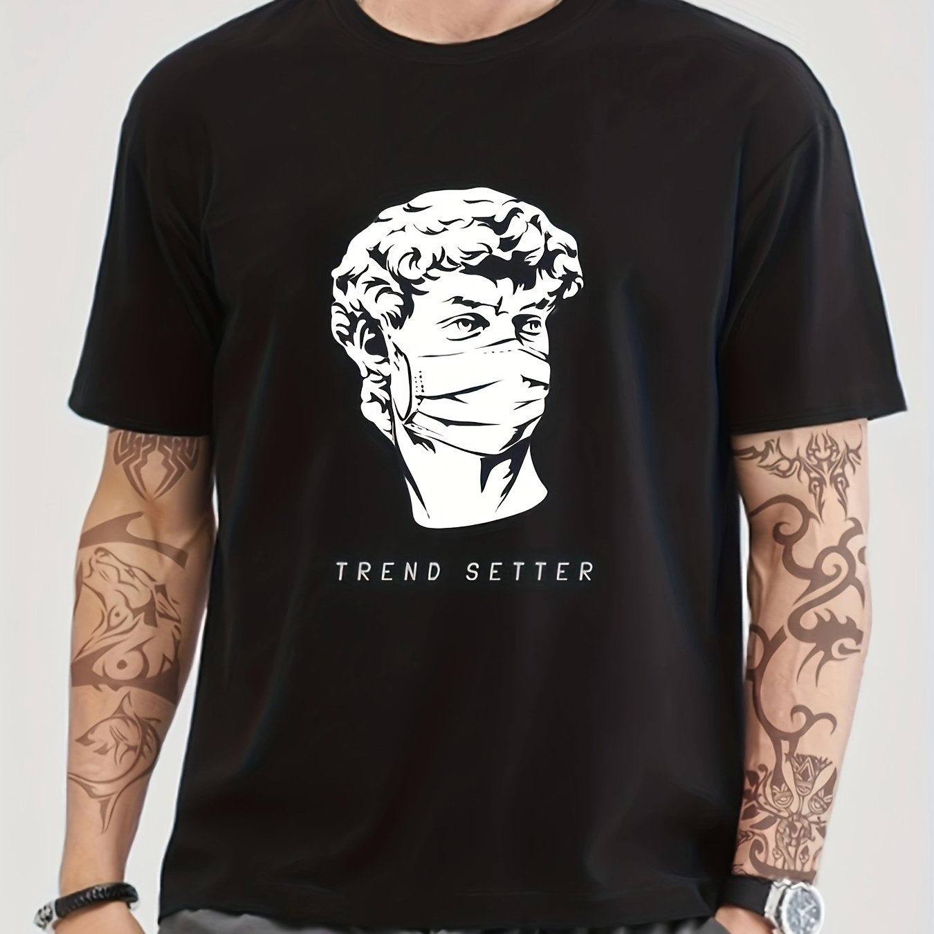 Cotton David Mask Print Men's Graphic Tee Casual Comfy Tshirt