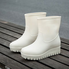 Women's Thick Soled Rain Boots Anti Slip Mid Tube Waterproof in Multiple Colors