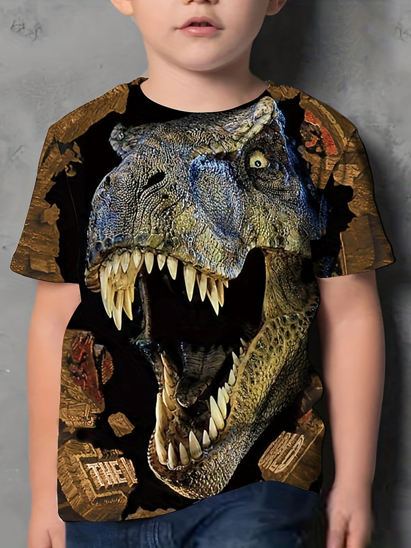 Kids Dinosaur Graphic T-shirt Short Sleeves Crew Neck