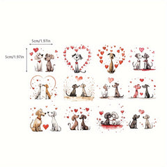 12pcs UV DTF Couple Dog Transfer Stickers Romantic Dogs in Love Hearts Couples