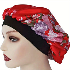 Floral Print Elastic Satin Hair Bonnet Soft Nightcap