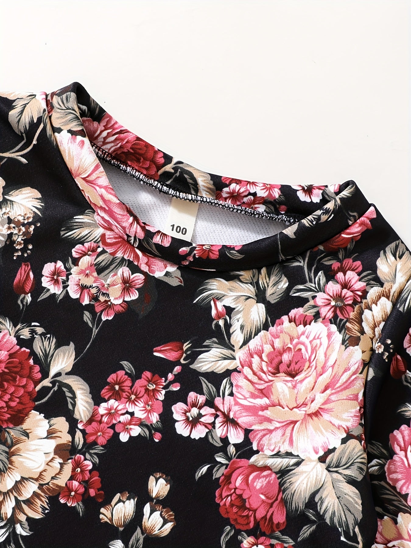 Peony Floral Pattern Girl's 2pcs Long Sleeve Top & Pants Set