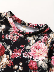 Peony Floral Pattern Girl's 2pcs Long Sleeve Top & Pants Set