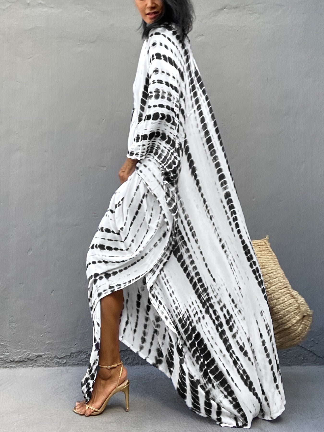 Tie Dye Cover Up Dress V Neck Loose Fit Beachwear Caftan