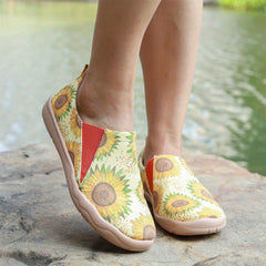 Women's Sunflower Print Flat Shoes Slip On Canvas Outdoor Travel Shoes