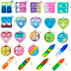 24pcs Mini Pop Keychain Fidget Toys Silicone Squeeze Sensory Toys for Kids