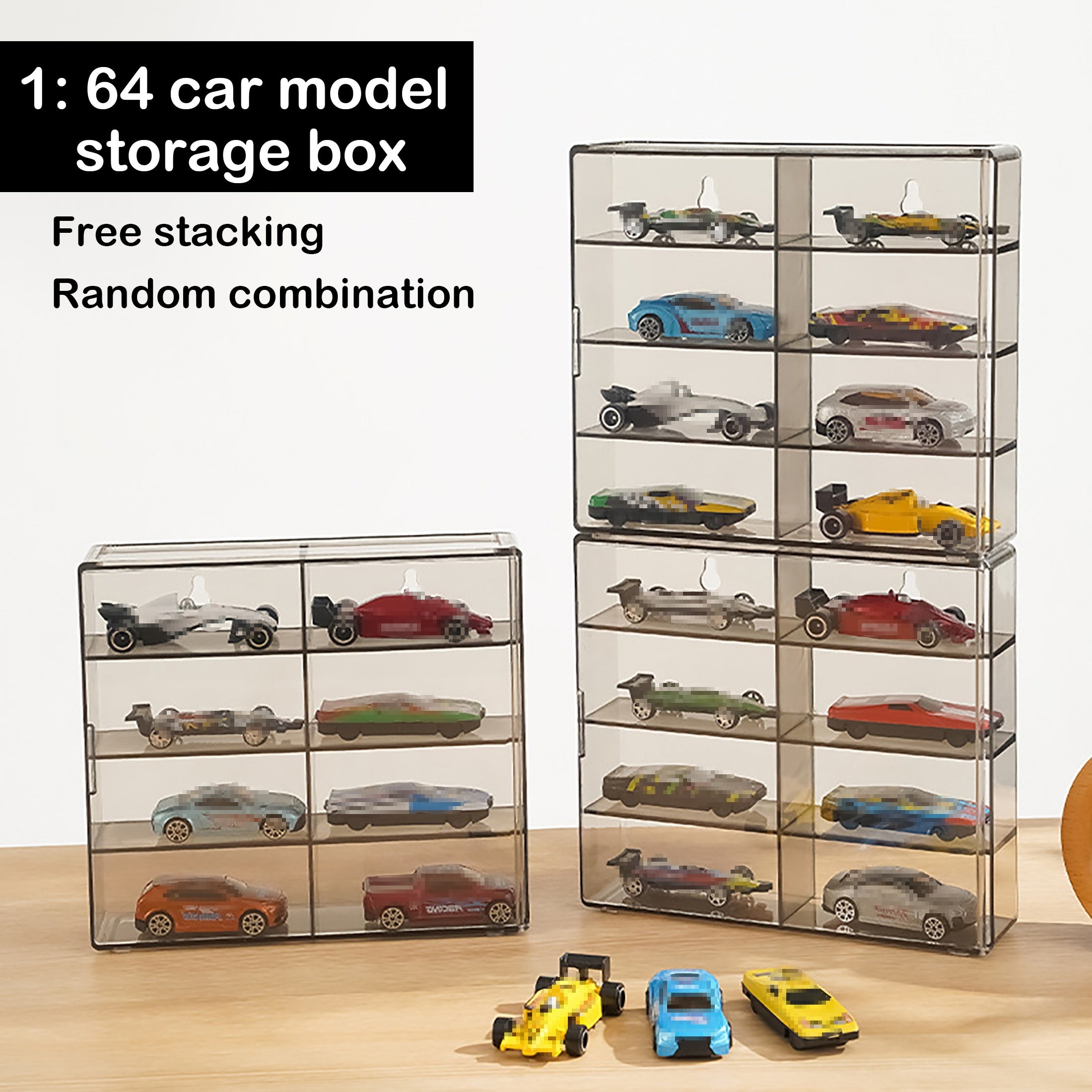 Car Model Storage Box Stackable Wall Mountable Display Rack Clear Grey
