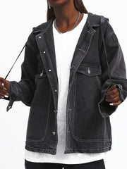 Solid Hooded Denim Jacket with Pockets