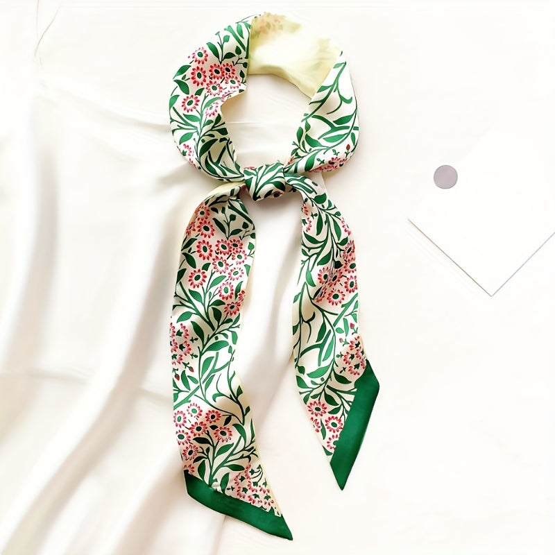 Colorful Flower Birds Skinny Scarf Printed Neckerchief Hair Ribbon