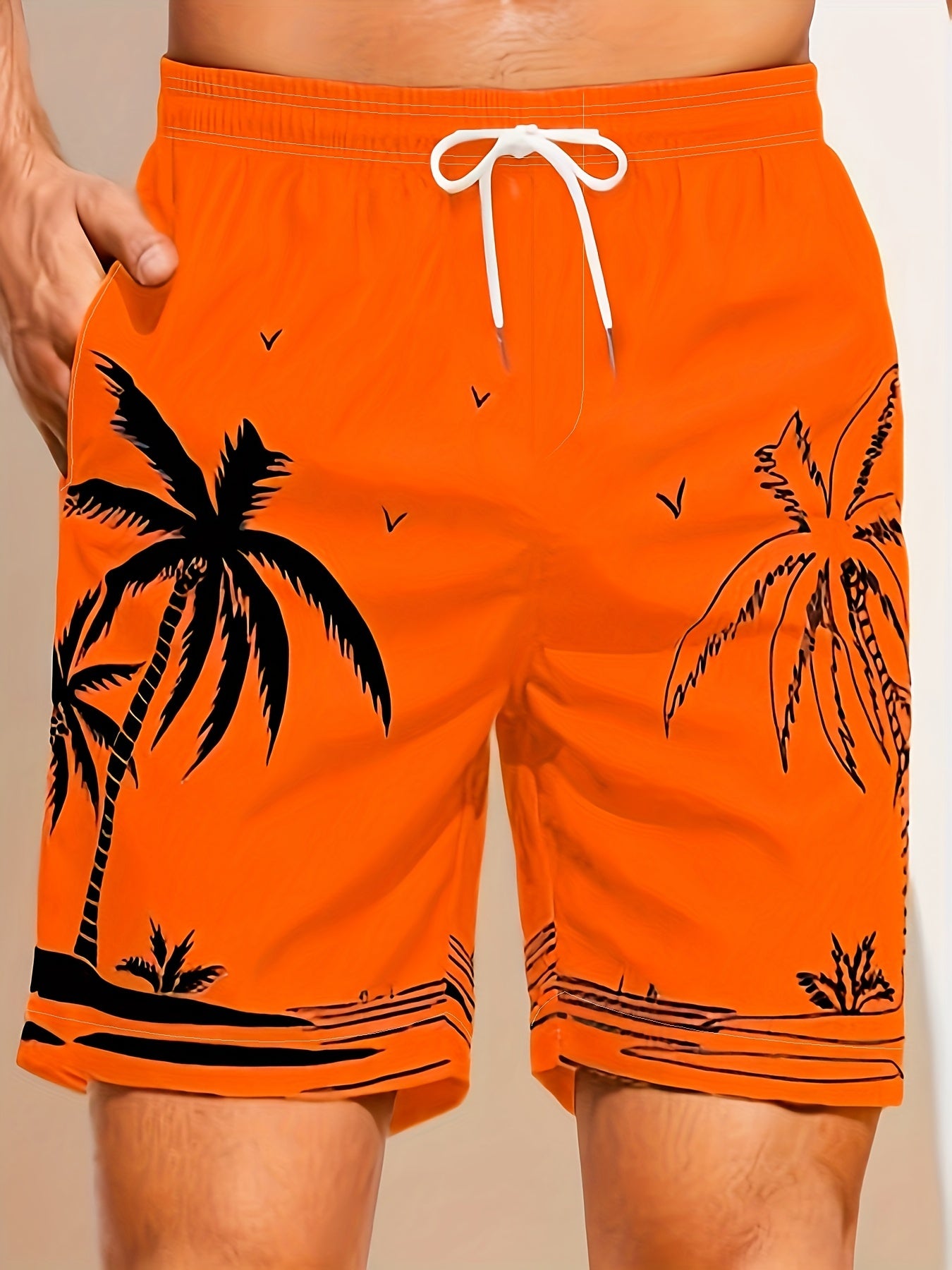 Mesh Lining Palm Tree Swim Trunks 2 Pockets Men's Swimwear