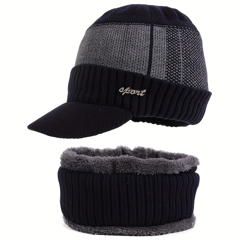 Knit Hat & Scarf Set for Men and Women, Windproof Beanie with Fleece Lining