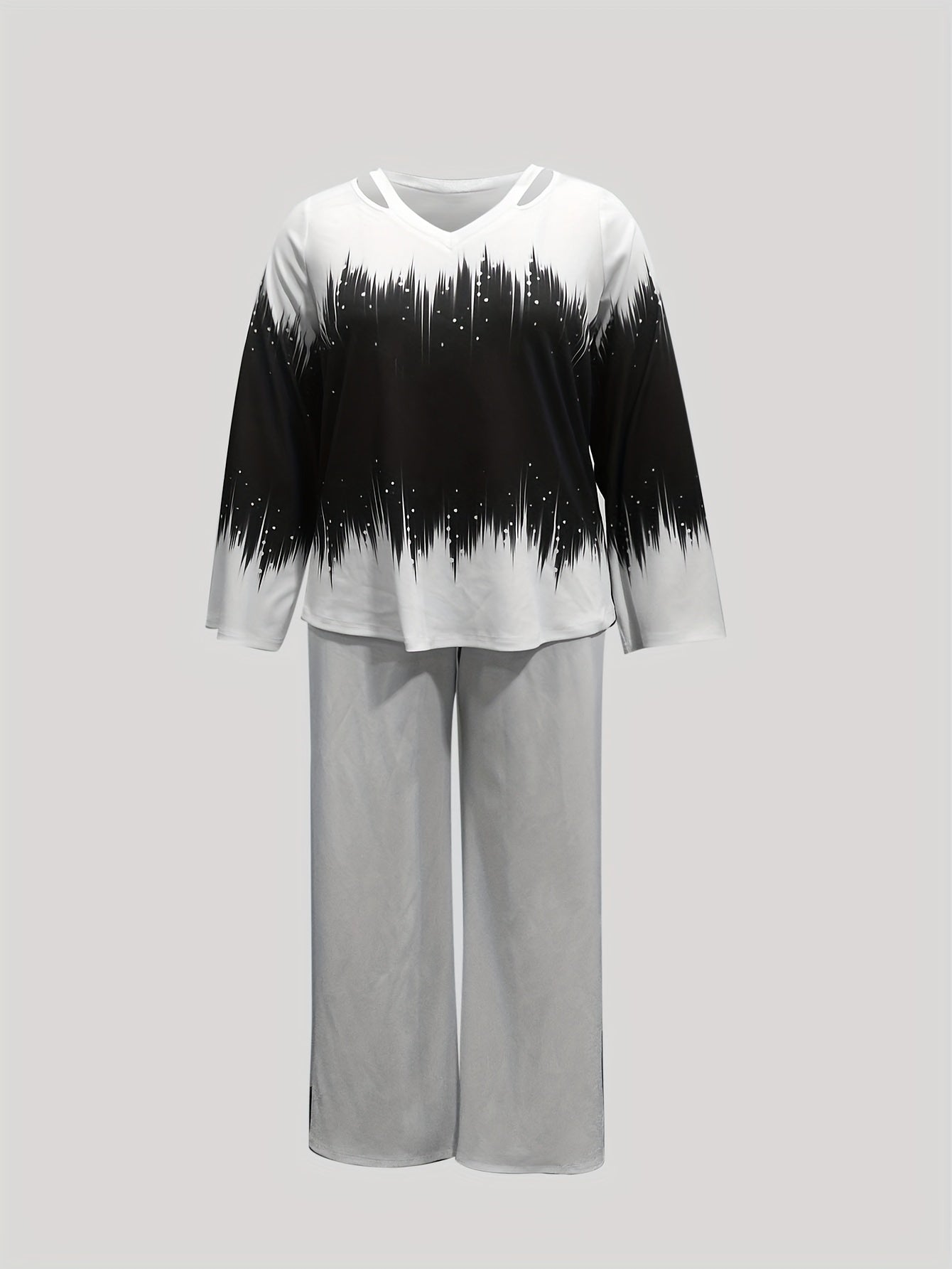 Graphic Print Long Sleeve Top & Loose Pants Outfit Set
