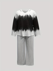 Graphic Print Long Sleeve Top & Loose Pants Outfit Set
