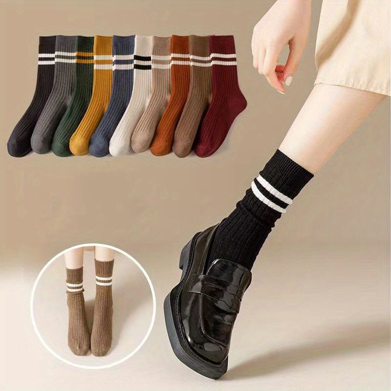 10 Pairs Striped Sports Socks Comfy & Breathable Women's Stockings