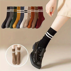 10 Pairs Striped Sports Socks Comfy & Breathable Women's Stockings