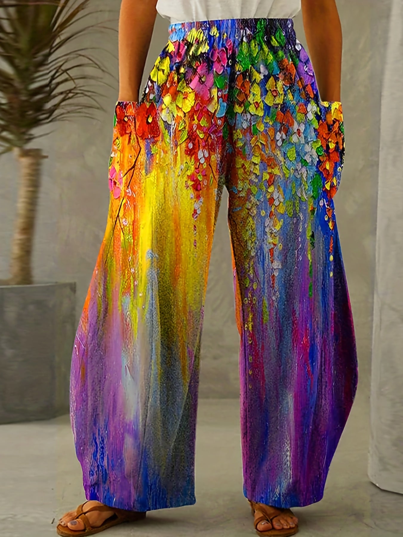 Graphic Print Wide Leg Pants Casual Loose Pants