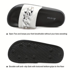 Women's Chain Decor Quilted Slide Shoes, Arch Support Sandals