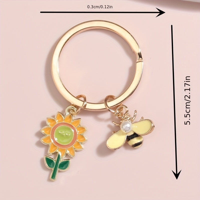Bee & Sunflower Keychain Animal Key Ring Women Gift