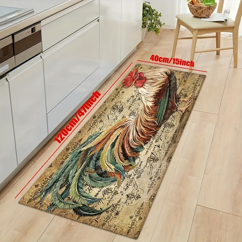 Colorful Rooster Kitchen Floor Mat Non Slip Water Absorbing Rug