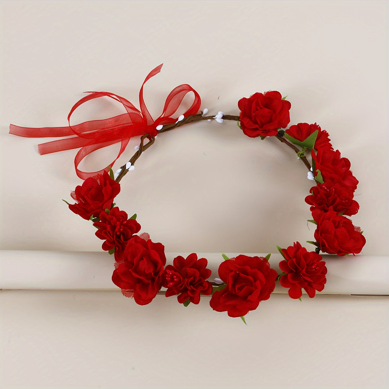 Romantic Red Rose Garland Headdress for Wedding Prom