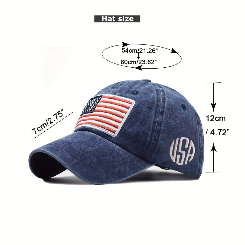 Flag Embroidery Baseball Cap Washed Distressed Denim Dad Hat