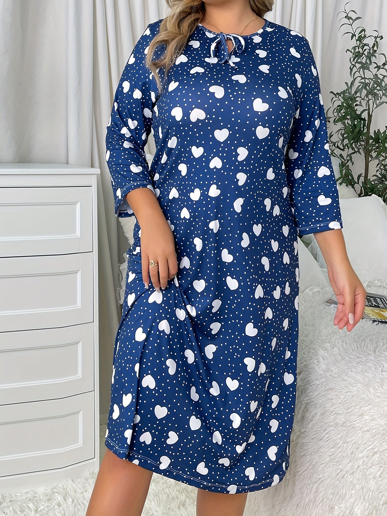 Plus Heart & Dot Print Tie Front Tee Sleep Dress
