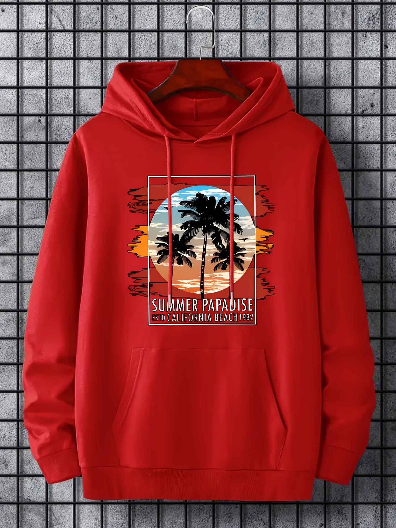 Men's Palm Tree Graphic Hoodie Drawstring Hooded Sweatshirt